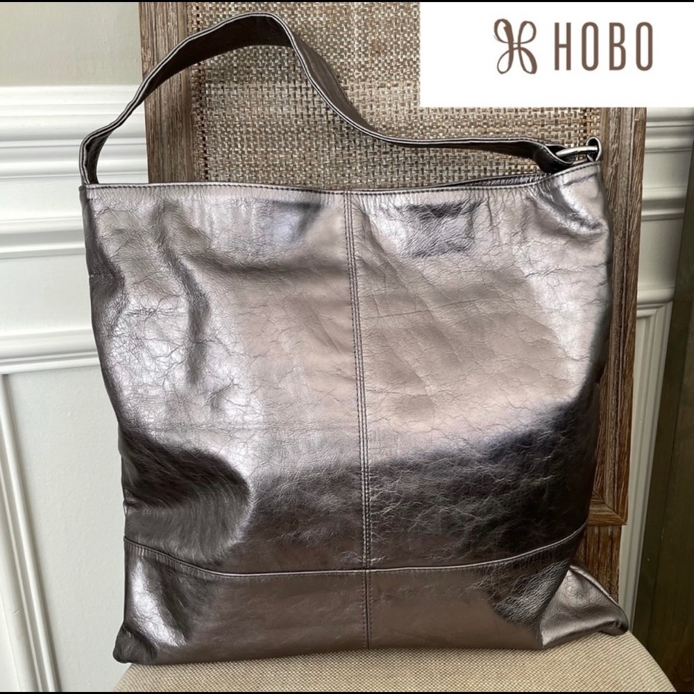 HOBO Int’l Silver Metallic Leather Tote Bag